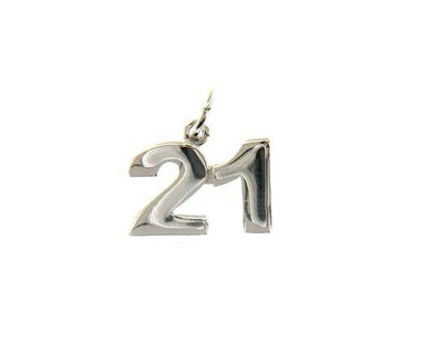 18k white gold number 21 twenty one small pendant charm, 0.4