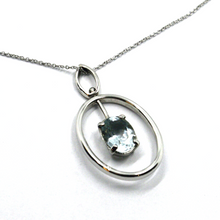 Load image into Gallery viewer, solid 18k white gold oval aquamarine 1.80 ct oval pendant, rolo chain necklace.
