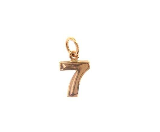 18k rose gold number 7 seven small pendant charm, 0.4