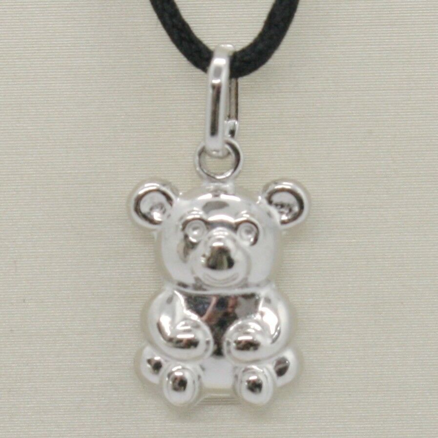 18k white gold rounded teddy bear pendant charm 22 mm smooth & satin Italy made