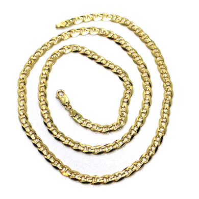 solid 18k yellow gold chain flat boat mariner oval nautical big 5mm link, 60 cm 24