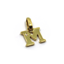 Load image into Gallery viewer, 18k yellow gold pendant charm small initial letter M, 10mm, 0.4&quot;, with diamond.
