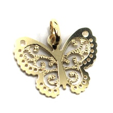 Load image into Gallery viewer, 18K YELLOW GOLD FINELY WORKED PENDANT, FLAT BUTTERFLY 15x18mm, MADE IN ITALY.
