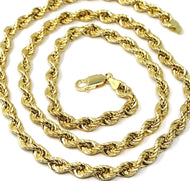 18k yellow gold hollow chain necklace big 6 mm braid big rope link 23.6, made in Italy.