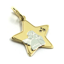 Load image into Gallery viewer, 18K YELLOW WHITE GOLD MEDAL 15mm STAR PENDANT, GUARDIAN ANGEL, STARS.
