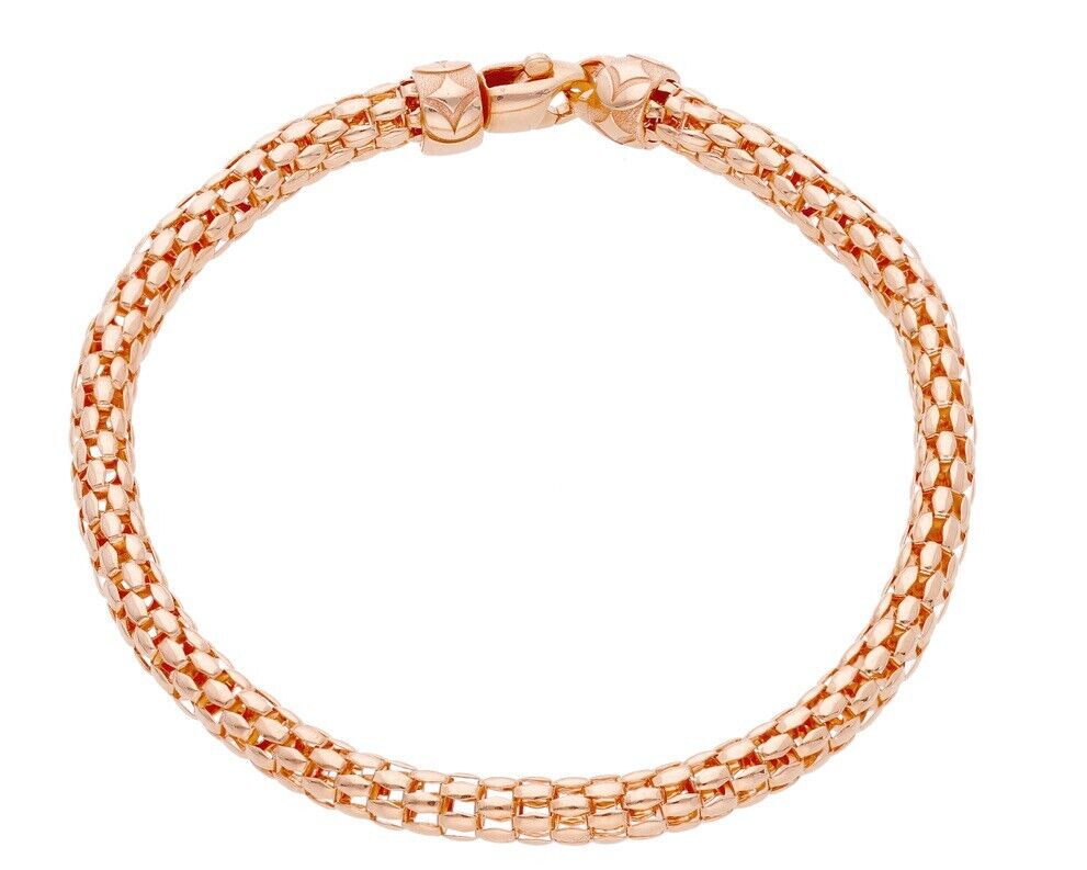 18k rose gold basket rounded 4.5mm tubular basket popcorn bracelet, 20cm, 7.9