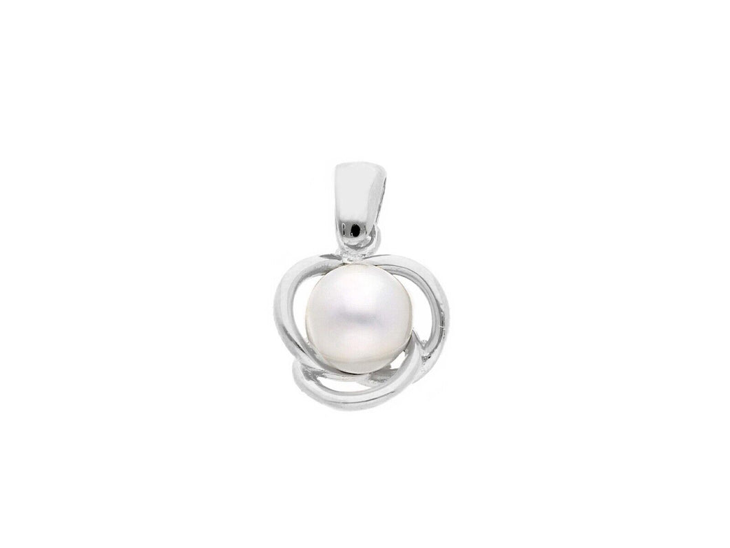 18k white gold pendant charm with round freshwater white luster pearl 6/6.5 mm.