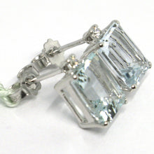 Load image into Gallery viewer, 18k white gold aquamarine earrings 3.90 emerald cut, diamonds, made in Italy
