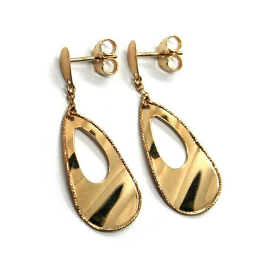 18K ROSE GOLD PENDANT EARRINGS ONDULATE WORKED DROPS, 4cm, 1.57