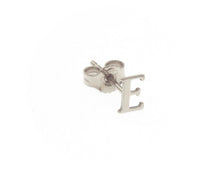 Load image into Gallery viewer, 18K WHITE GOLD BUTTON SINGLE EARRING, FLAT SMALL LETTER INITIAL E 6mm 0.24&quot;.
