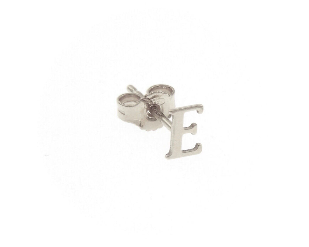 18K WHITE GOLD BUTTON SINGLE EARRING, FLAT SMALL LETTER INITIAL E 6mm 0.24