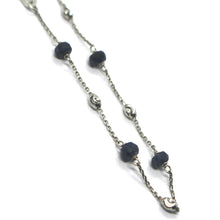 Load image into Gallery viewer, 18k white gold anklet alternate 4mm sapphire &amp; 3mm faceted white balls 9.8&quot; 25cm.
