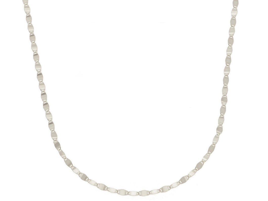 18K WHITE GOLD CHAIN, SMALL 1.5mm FLAT POLISHED CROSSED OVALS, 19.7