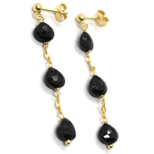 Load image into Gallery viewer, 18k yellow gold pendant earrings, black spinel drop, 1.77 inches.
