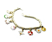 Load image into Gallery viewer, BRACELET &amp; VIOLET WATER LILY TULIP POPPY SUNFLOWER LOTUS DAISY 9K GOLD PENDANTS.
