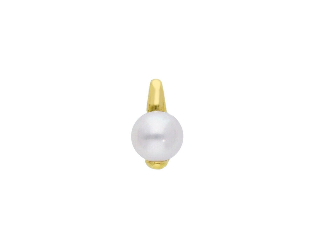 18k white yellow pendant charm with round freshwater white pearl 7,5-8 mm.