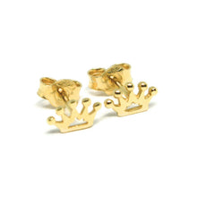 Load image into Gallery viewer, 18K YELLOW GOLD EARRINGS, FLAT MINI CROWN, 0.2 INCHES, BUTTERFLY CLOSURE
