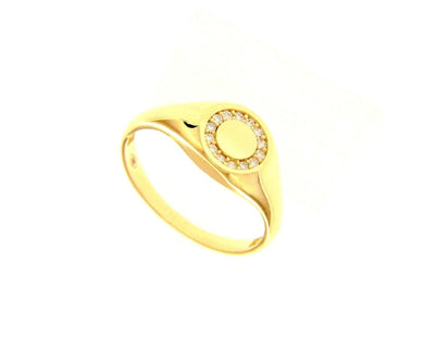 18k yellow gold band chevalier zirconia ring, central 7mm sun, circle.