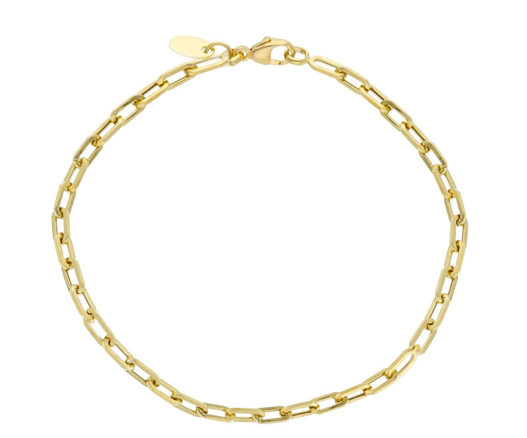 18K YELLOW GOLD BRACELET SQUARED OVAL PAPER CLIP 3x6mm LINK, LENGTH 7.1