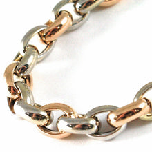 Load image into Gallery viewer, 18k rose &amp; white gold bracelet smooth bright alternate oval rolo, made in Italy.
