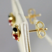 Load image into Gallery viewer, 18k yellow gold earrings mini 5mm glazed ladybird ladybug for kids made in Italy.
