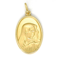 Load image into Gallery viewer, solid 18k yellow gold Our Lady of Sorrows, 24 mm, oval medal, Mater Dolorosa Virgin Mary pendant.
