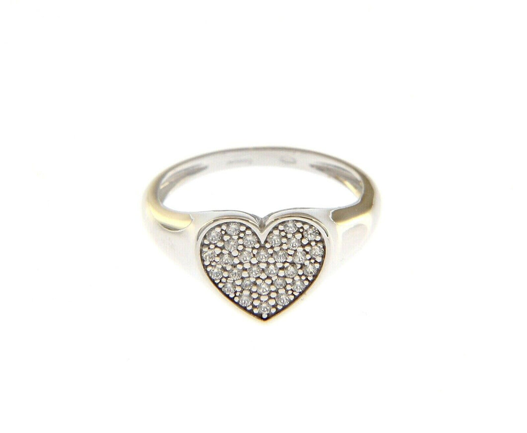 18k white gold band chevalier zirconia ring, central 11mm heart.