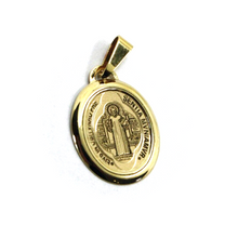 Load image into Gallery viewer, 18k yellow gold oval flat medal 15x17mm Saint Benedict, engraved front and back.
