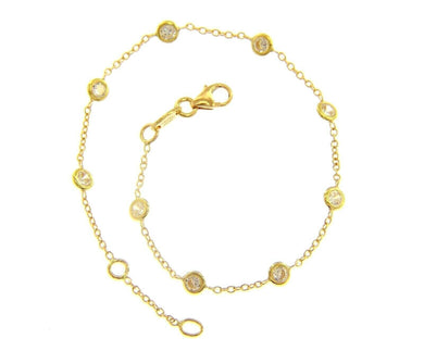18K YELLOW GOLD BRACELET, ALTERNATE 1mm ROLO CHAIN & 3.5mm CUBIC ZIRCONIA, 7.3