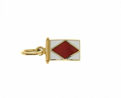 18k yellow gold nautical glazed flag letter f pendant charm medal enamel Italy.