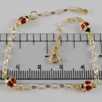 18k yellow gold girl bracelet 7.10 glazed ladybird ladybug enamel, made in Italy.