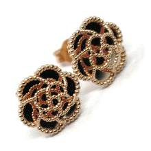 Load image into Gallery viewer, 18k rose gold botton flower daisy earrings 14 mm, double layer worked mirror.
