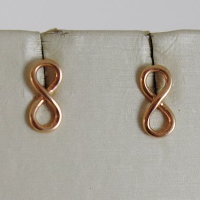 SOLID 18K ROSE GOLD EARRINGS WITH MINI INFINITY SYMBOL, INFINITE, MADE IN ITALY.