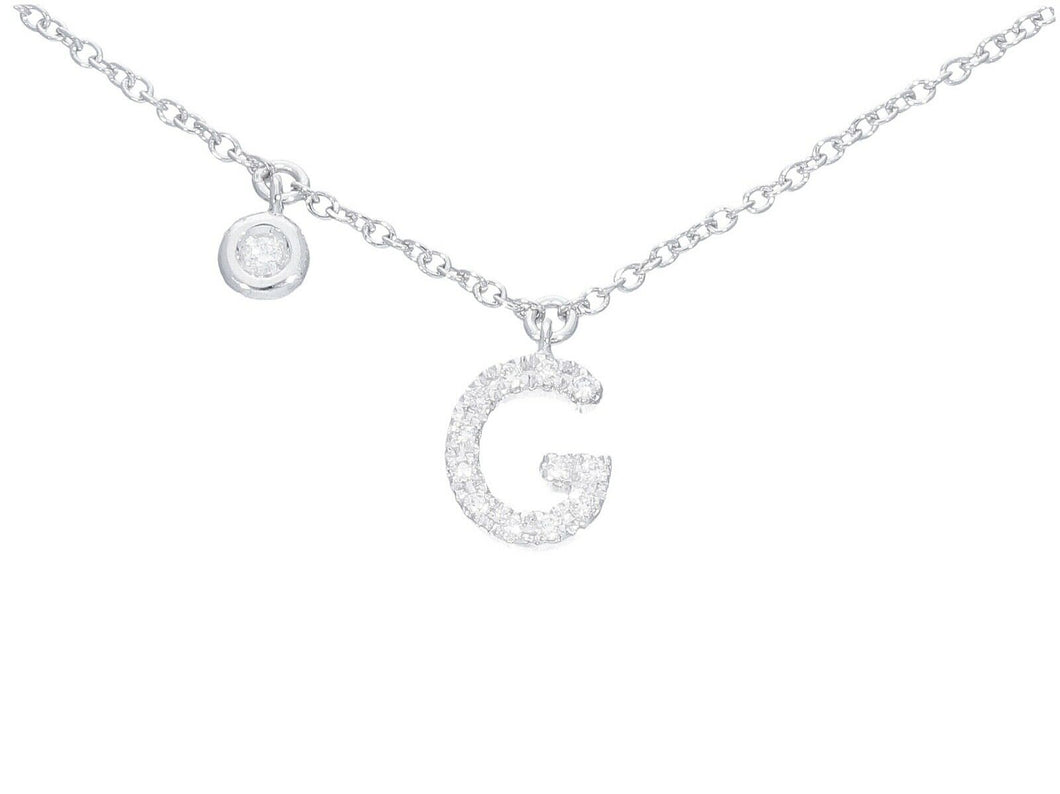 18k white gold necklace, pendant mini initial letter G, 0.7 cm, 0.3