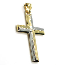 Load image into Gallery viewer, 18k white &amp; yellow gold flat cross, 1.38 inches, finely worked, square bicolour
