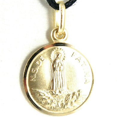 18k yellow gold our Senora Lady of Fatima, Virgin Mary round medal pendant, 17 mm.