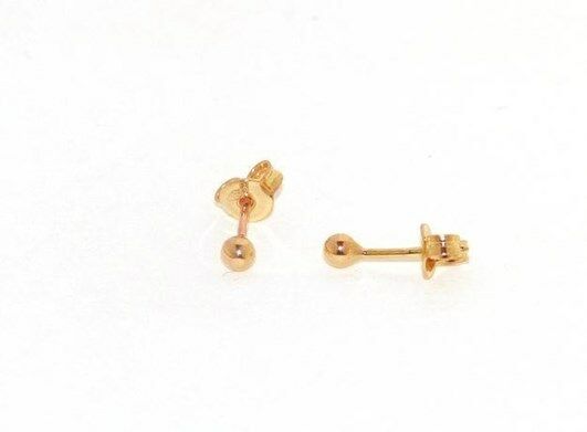18k rose gold earrings with mini 3 mm balls ball round sphere, made in Italy.