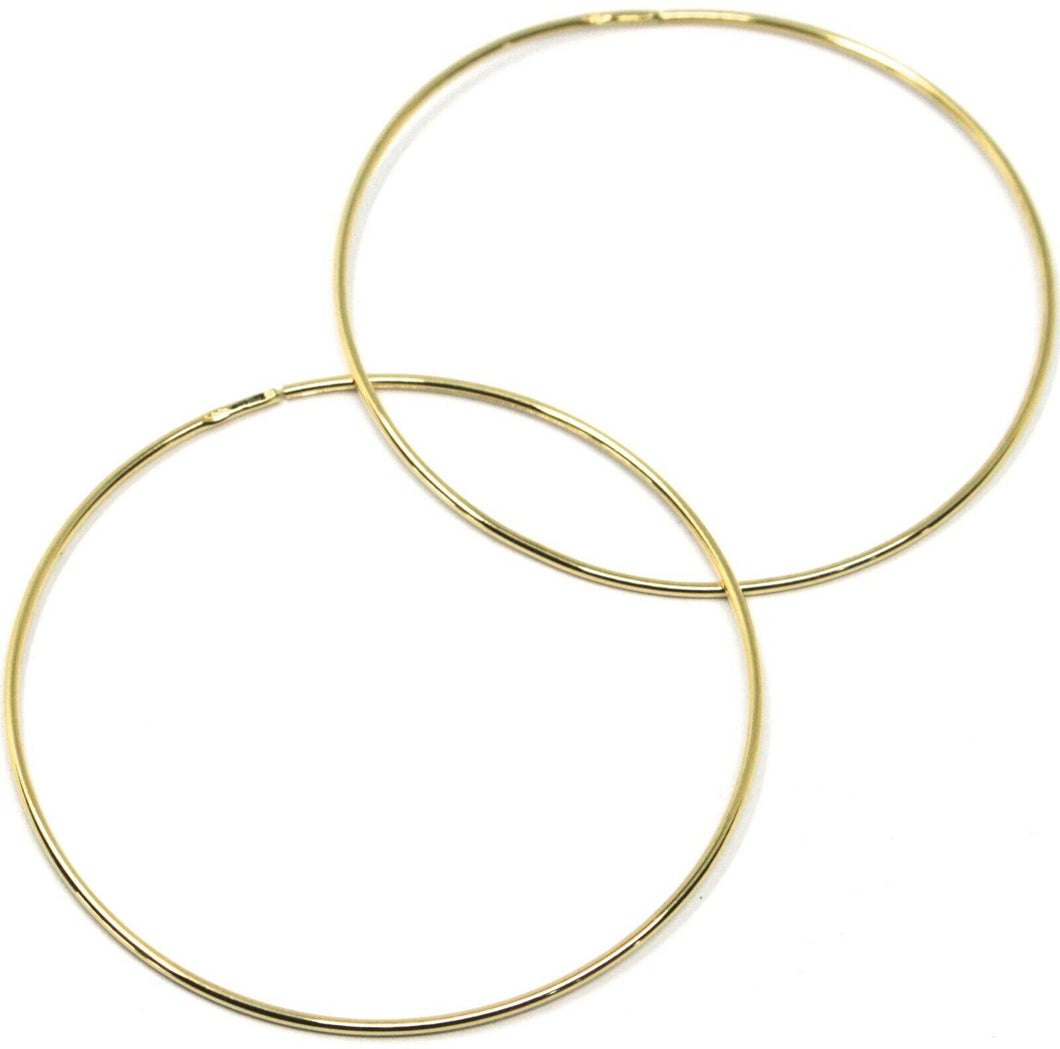 18K YELLOW GOLD ROUND CIRCLE HOOP EARRINGS DIAMETER 60 MM x 1 MM, MADE IN ITALY.