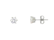 18K WHITE GOLD STUD EARRINGS WHITE 5mm CUBIC ZIRCONIA, 6 PRONG, SOLITAIRE.