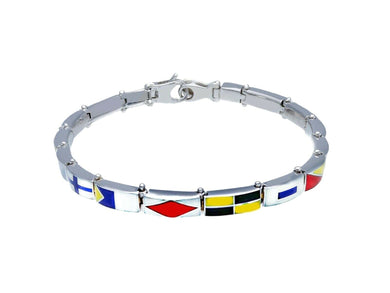 18k white gold bracelet 10x5mm box squared enamel nautical flags links.
