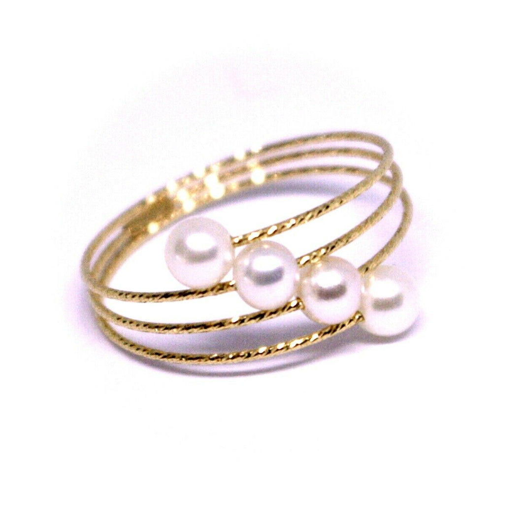 18k rose gold magicwire band ring, elastic worked multi wires, diagonal pearls.