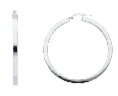 18k white gold circle earrings diameter 40 mm with square tube, made in Italy.