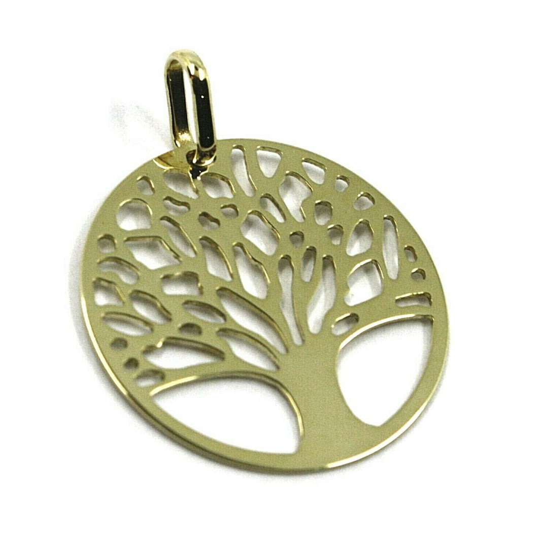 9K YELLOW GOLD PENDANT, FLAT TREE OF LIFE, DISC DIAMETER 17 MM, 0.67 INCHES.