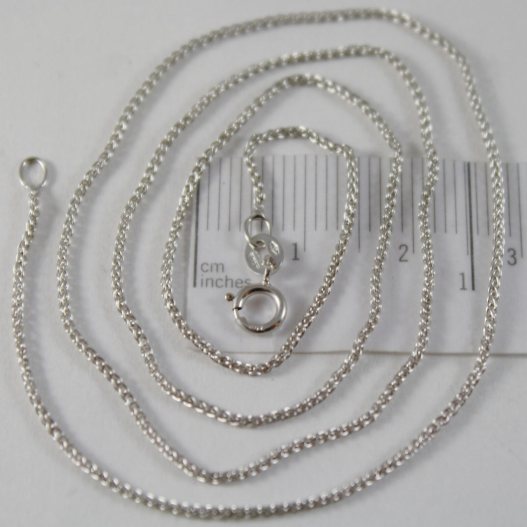 SOLID 18K WHITE GOLD SPIGA WHEAT EAR CHAIN 16 INCHES, 1.2 MM, MADE IN ITALY.