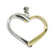 18K YELLOW WHITE GOLD PENDANT ROUNDED HEART, DIAMETER 28mm, 1.1 inches, HUG.