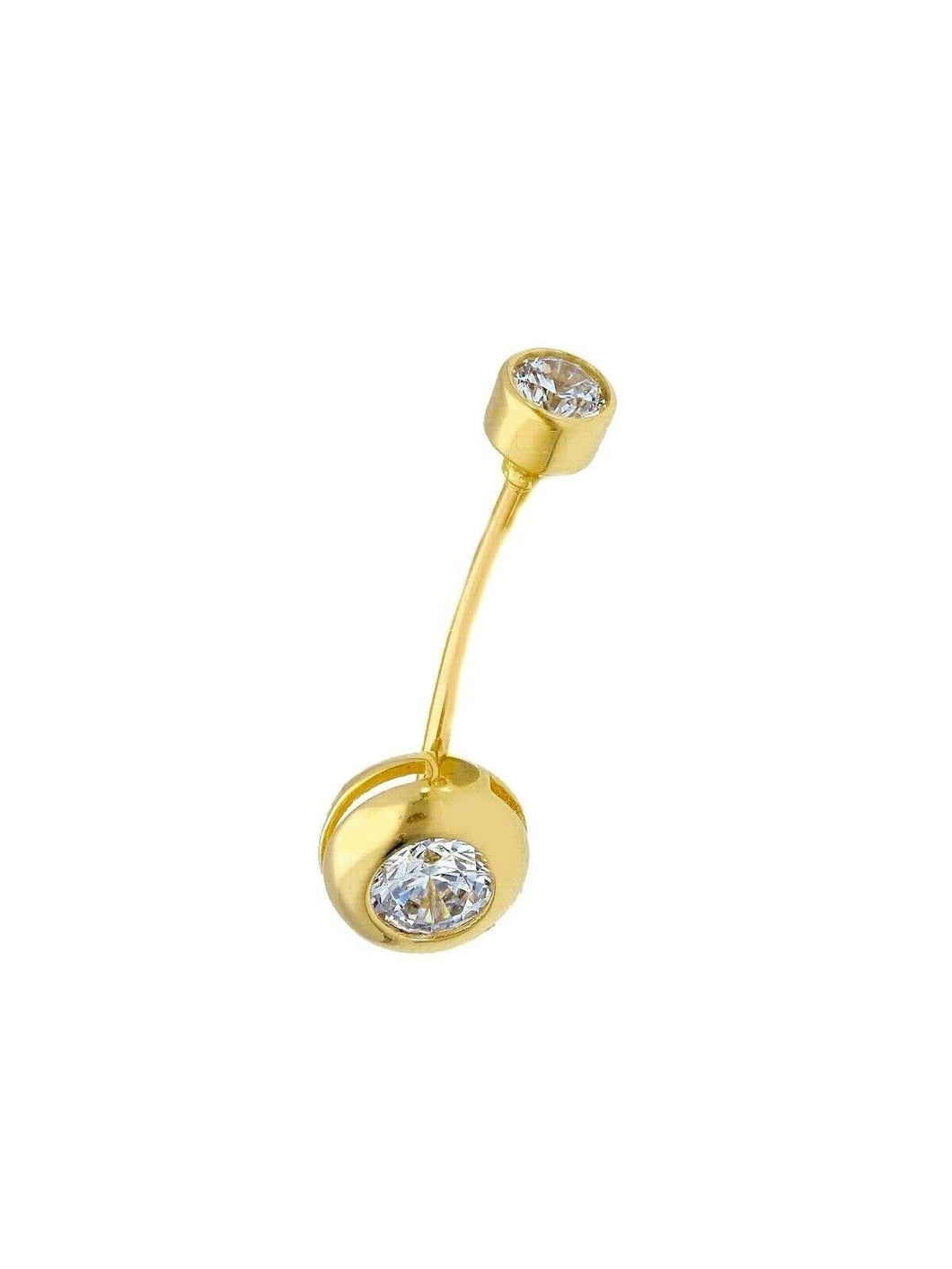 18K YELLOW GOLD PIERCING BARBELL CURVE BANANA BELLY BODY WITH 4-6mm ZIRCONIA