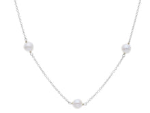Load image into Gallery viewer, 18k white gold necklace, rolo 1mm chain alternate white small pearls 5mm.
