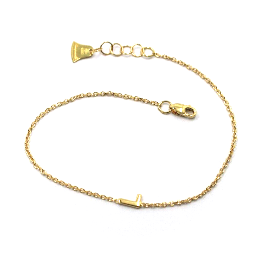 18k yellow gold rolo thin bracelet with central small 5mm letter initial L.