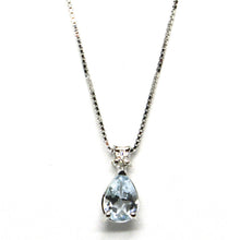Load image into Gallery viewer, 18k white gold necklace aquamarine 0.35 drop cut &amp; diamond, pendant &amp; chain
