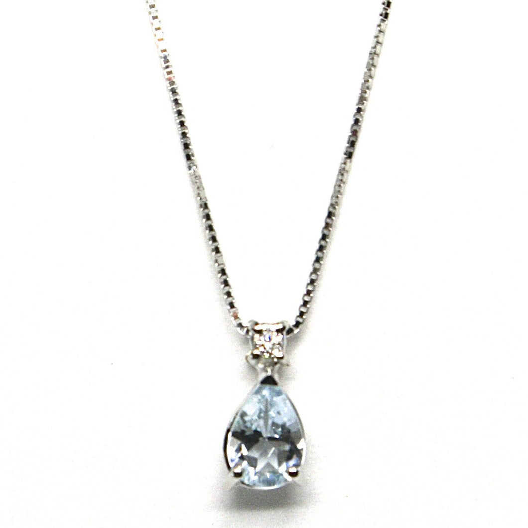18k white gold necklace aquamarine 0.35 drop cut & diamond, pendant & chain